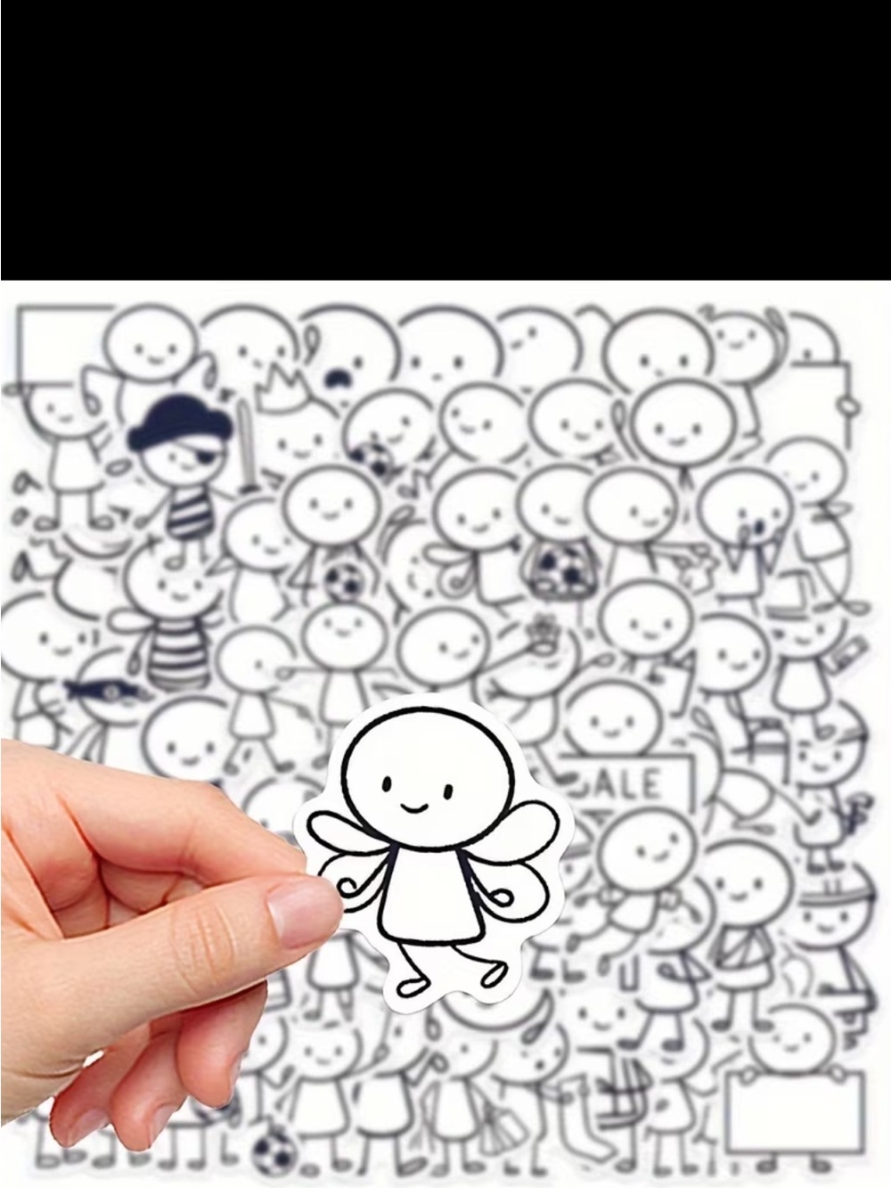 66pc Cute Stick Figure Stickers Black & White Cartoon Doodle Pack NEW - Picture 7 of 11